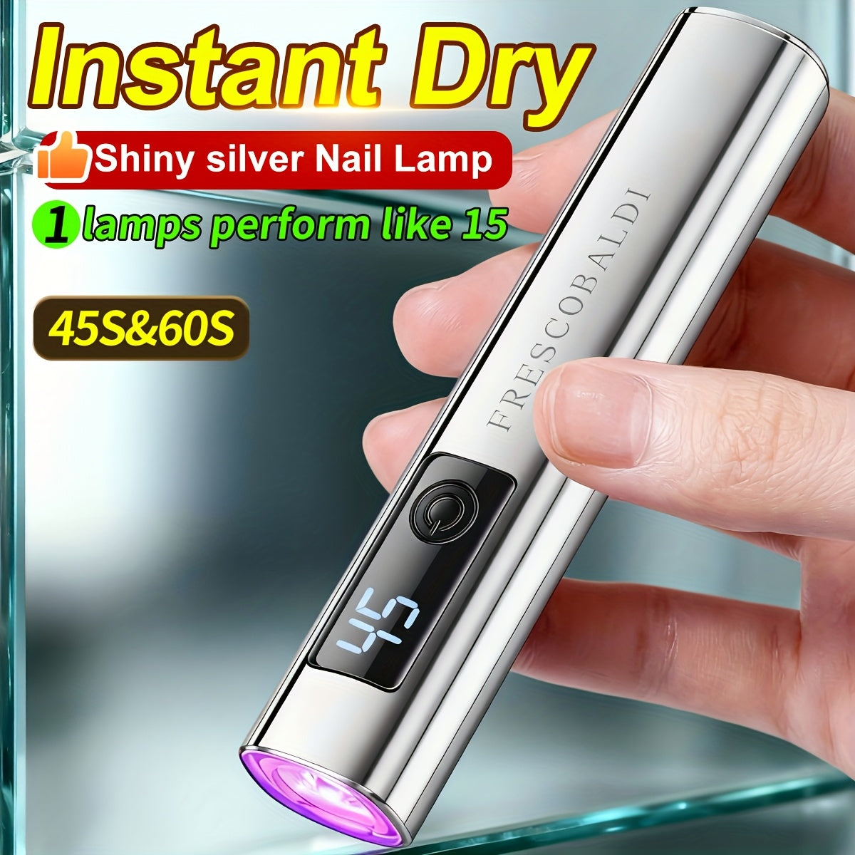Metallic Handheld Linear UV/LED Nail Lamp with 45s/60s Timers, Type-C Input and 300mAh Label