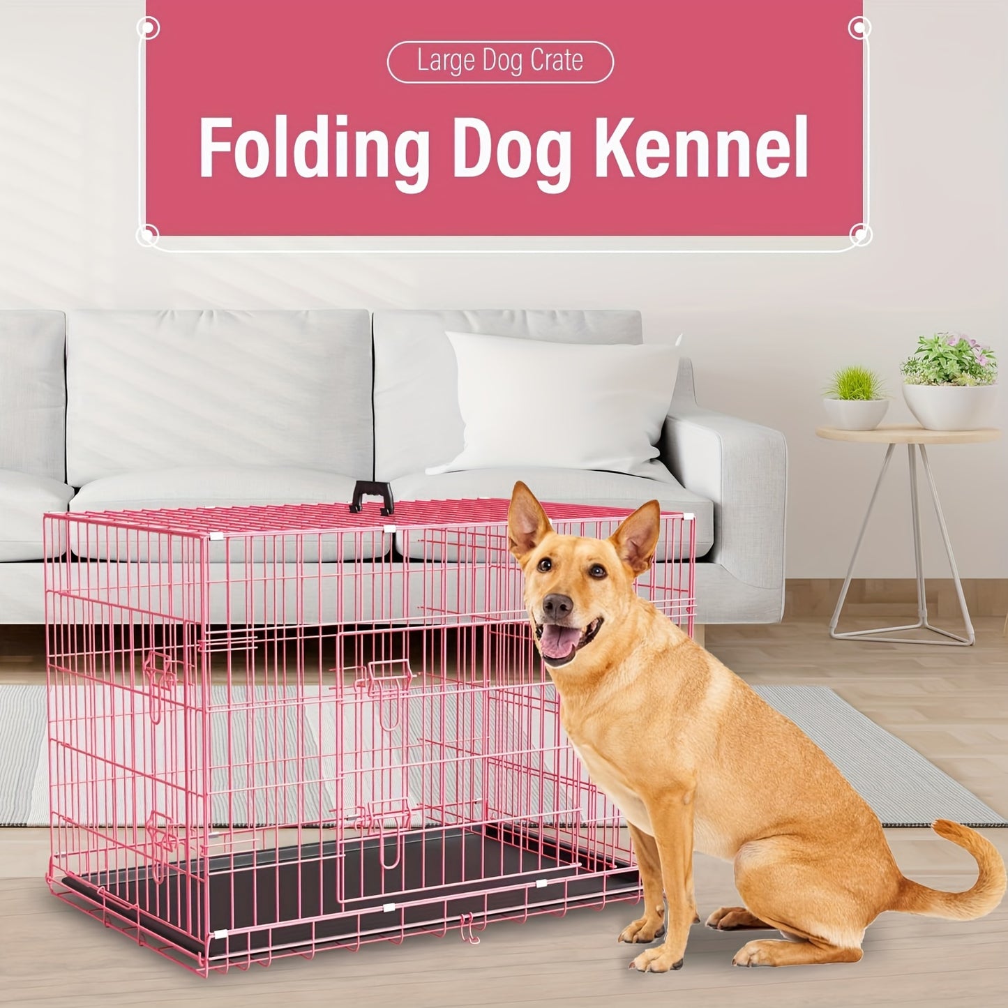 Dog Crate Double Door Folding Metal Cage with Divider & Leak-Proof Tray – 42 & 48 Inch Wire Kennel for Puppies, Medium & Large Dogs