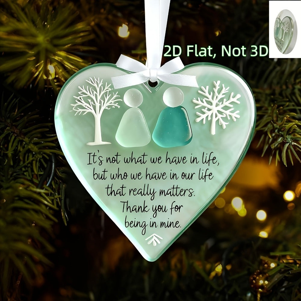 Acrylic Heart Friendship Ornaments 15 Pack – Heart-Shaped Sea Hanging Decor with Inspirational Quote, Christmas Tree Ornaments