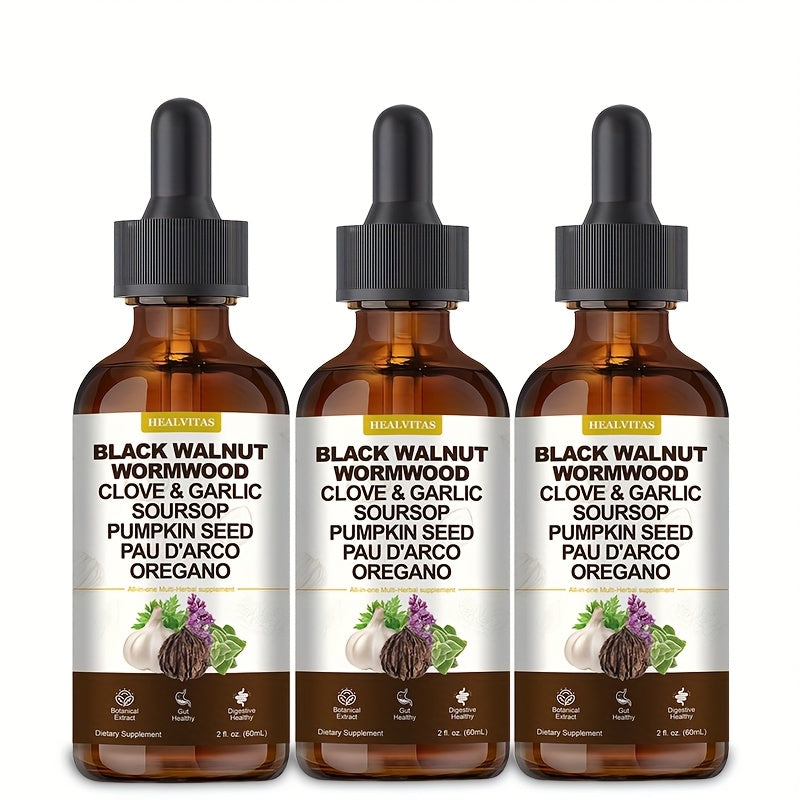 Black Walnut Wormwood Tincture 2 fl oz, Gut Health & Colon Cleanse Herbal Drops with Soursop, Oregano