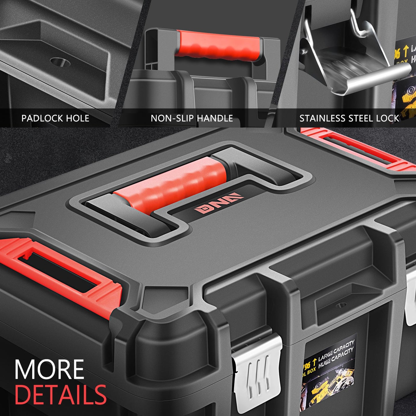 Tool Box Set 2-Piece Lockable – Large Capacity Portable Toolbox Organizer with Removable Tray, Double Lock Buckle, Hard Plastic