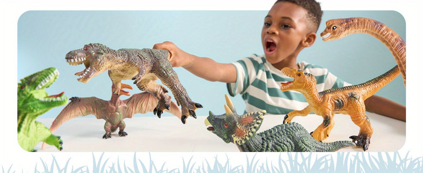 Toddler Dinosaur Figures with Educational Book, 6 Jumbo Realistic Dinosaur Toys for Toddlers 1+ Years