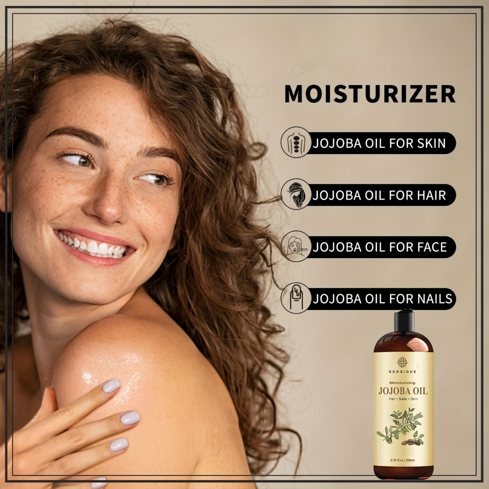 Jojoba Oil for Face Skin & Hair 200ml Cold Pressed Pure, Non-Comedogenic Deep Carrier Oil, Non-Greasy Sebum Balancing Formula