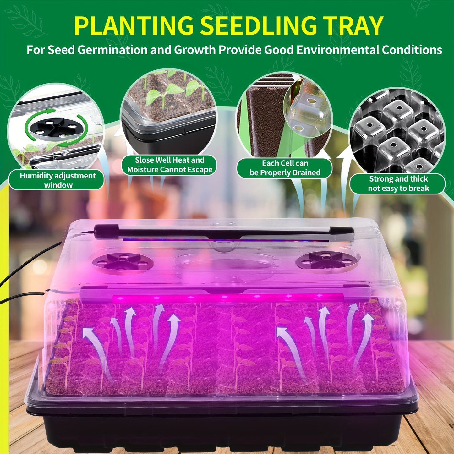 Seed Starter Tray with Grow Light 96 Cell Self-Watering, 10-Level Brightness & Timer, Humidity Dome