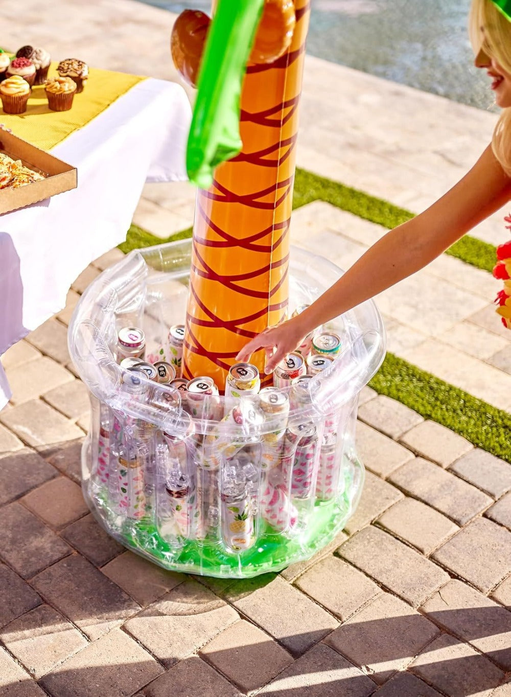 5FT Inflatable Palm Tree Drink Cooler, Tropical Beverage Ice Bucket for Luau Hawaiian Pool Party Decorations