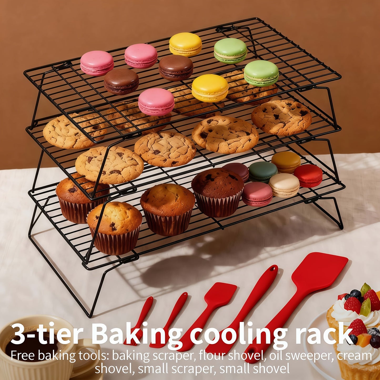 Foldable Cooling Rack Set, Stackable Oven Cookie Cake Drying Rack with Free Baking Tools (Silicone Spatula