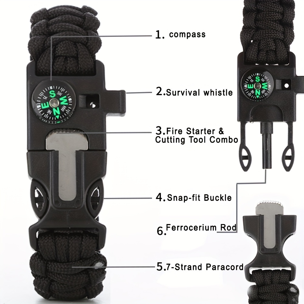 Paracord Survival Bracelet 5-in-1 with Compass, Saw, Flint Fire Starter & Whistle – 4-Pack Multi-Color Emergency Outdoor Bracelet