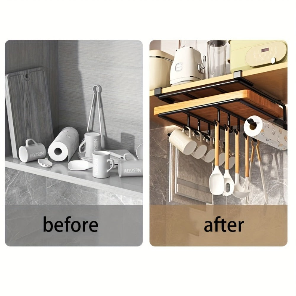 Kitchen Organizer Cutting Board Hook Rack in Carbon Steel for Cabinet-Door or Wall-Mount Storage in Black