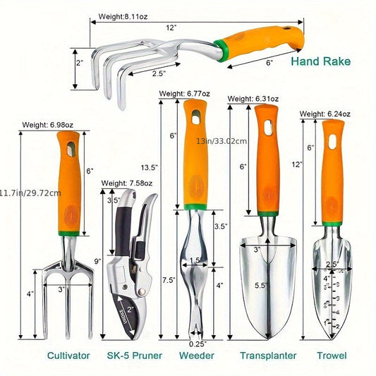 12-Piece Garden Tool Set with Aluminum Hand Tools, Canvas Apron and Storage Pockets for Home Gardening and Outdoor Plant Care