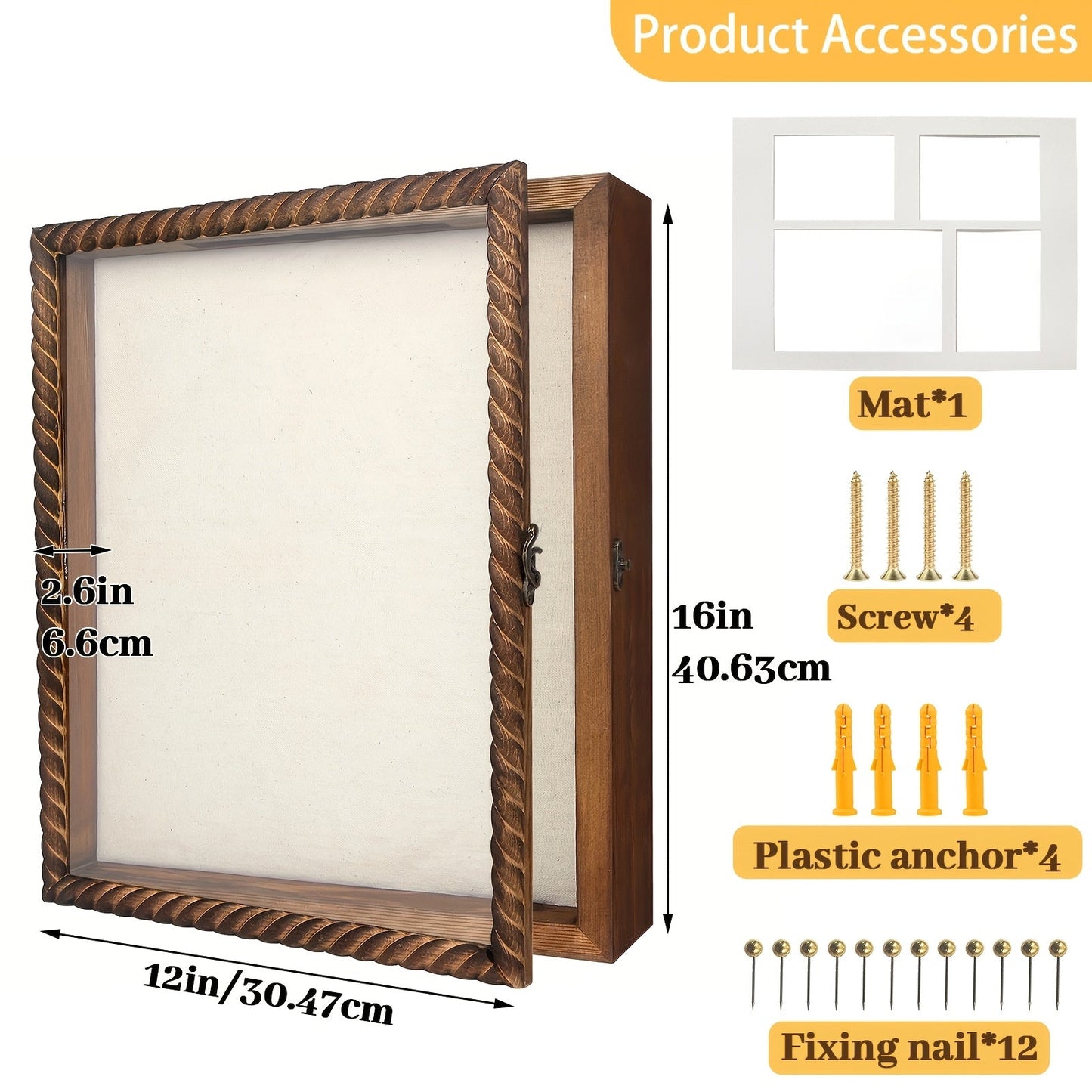 Shadow Box Frame with Linen Back, Large Rustic Memory Display Case 11x14 & 12x16 Inch for Photos