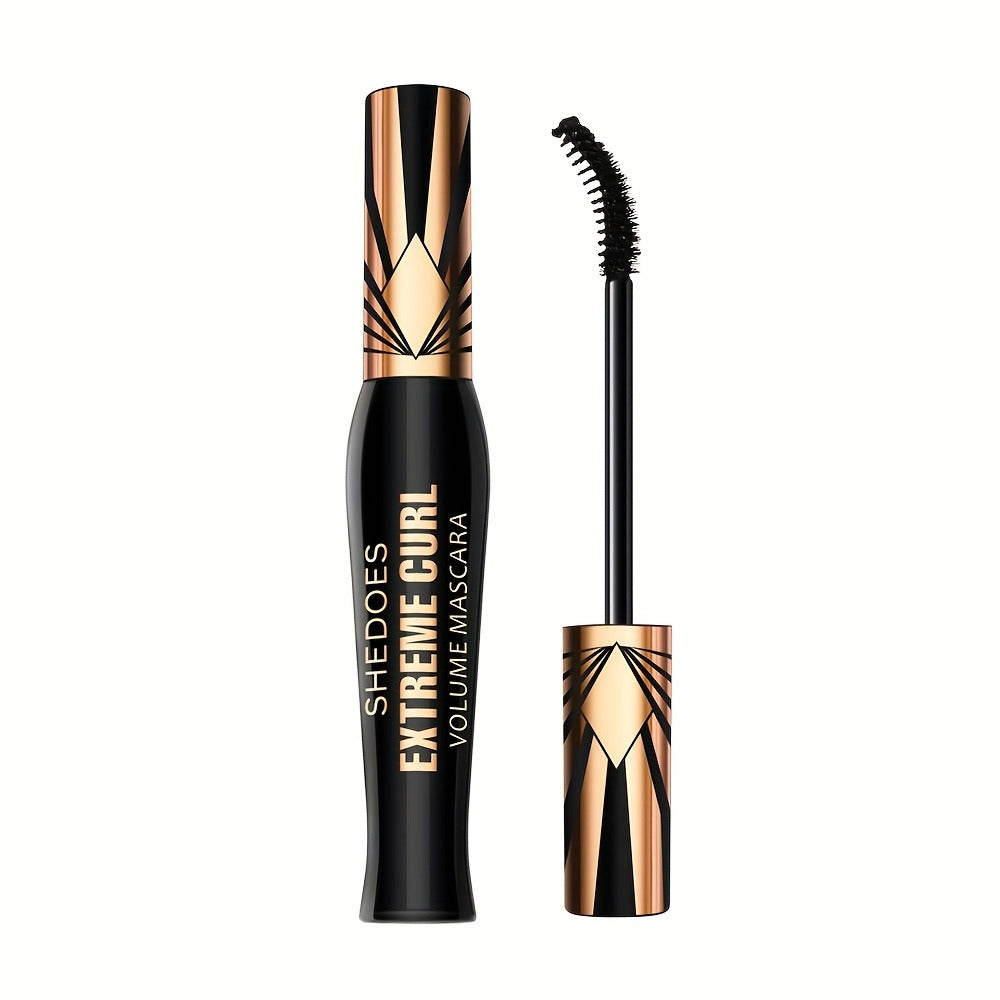 Black Mascara Two-Piece Set with Gold Crown-Style Caps and Curved Black Bristle Applicator Wands