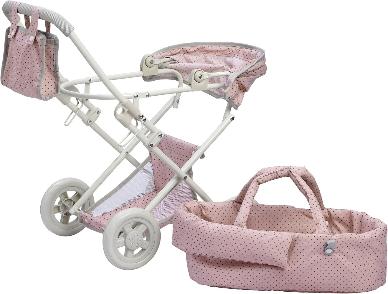 3-in-1 Baby Doll Stroller Set Pink Foldable Pram with Bassinet & Carry Bag with the Listed Color, Size or Set Options for Everyday Use