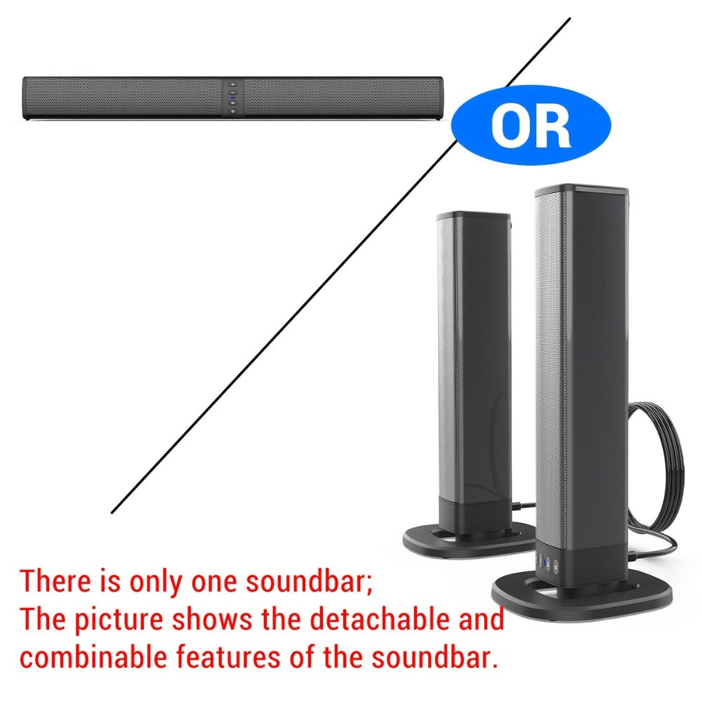 2-in-1 Detachable Wireless Soundbar for Smart TV, Surround Sound Bar with Bluetooth, RCA & AUX, Volume Control