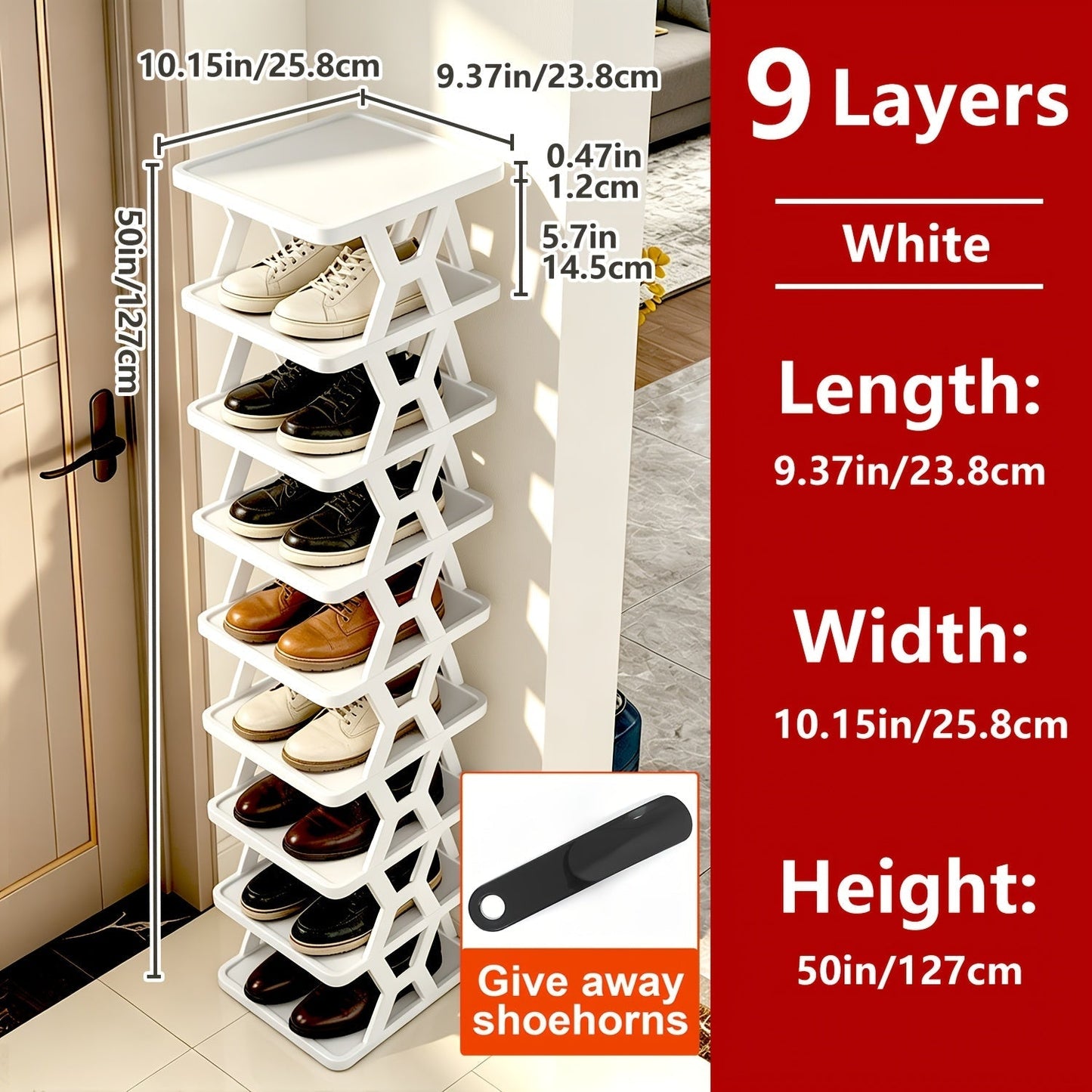 Narrow X-Frame Shoe Rack in Black or White with Six- or Nine-Layer Checkout Configurations