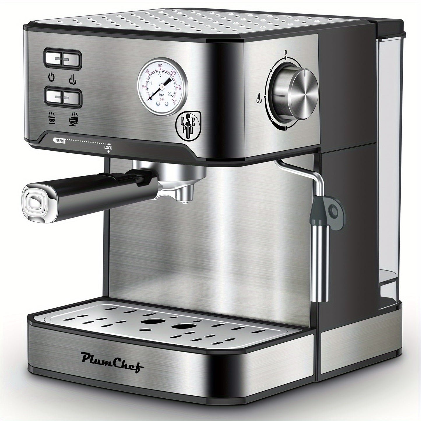 Espresso Machine Stainless Steel, Dual-Brew Coffee Maker with 54.1oz Water Tank, High-Pressure Steam Wand