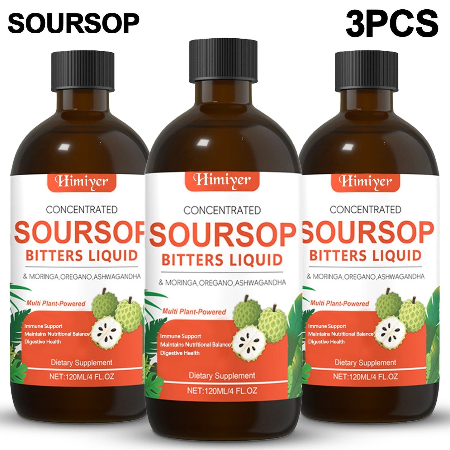Soursop Bitters Liquid Herbal Supplement, Gut Health Support with Moringa, Oregano & Ashwagandha