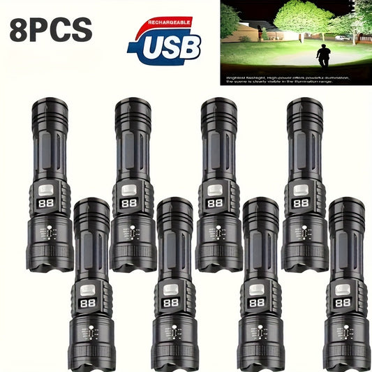 Flashlight 800-Lumen Zoomable Rechargeable Torch with 150m Range in 2, 4 or 8-Piece Packs for Outdoor Use