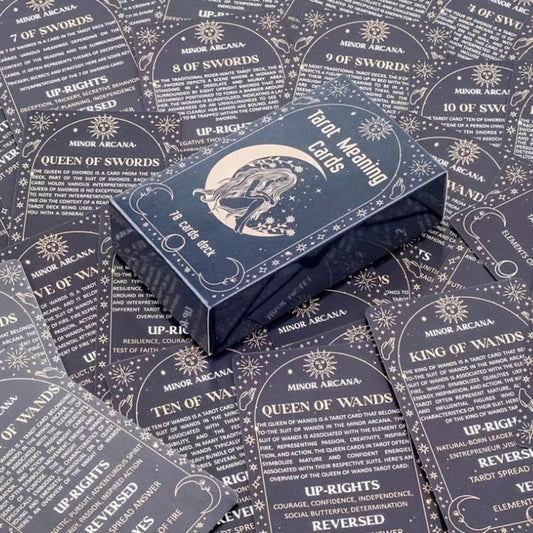 Tarot Meaning Cards Reference Deck with 78 Illustrated Cards, Printed English Text and Compact Black Box