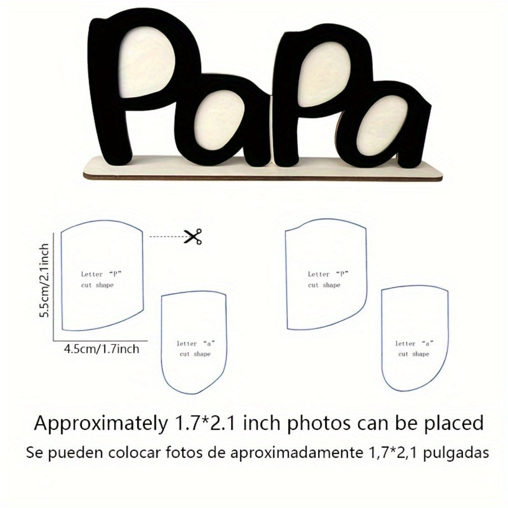 Wooden Photo Frame Papa Circular Classic Design Desktop Display Sentimental Gift for Dad Husband Grandfather Father's Day Birthday Christmas