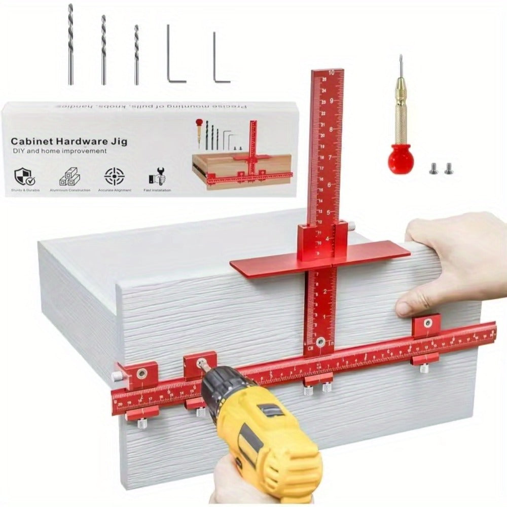 Cabinet Hardware Jig Aluminum Alloy Adjustable Drill Guide Template for Cabinet Door Handle Drawer Pull Installation CNC Precision