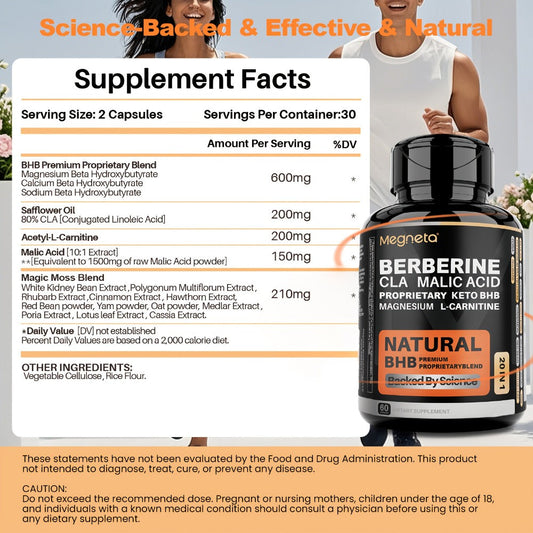 Keto BHB Weight Loss Capsules 20-in-1 with L-Carnitine CLA Berberine Malic Acid, Fat Burn Insulin & Liver Health Support
