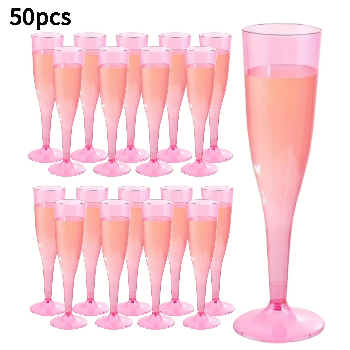 Pink 4.5-Ounce Stemmed Party Flutes in 25- or 50-Piece Packs for Toasts and Event Table Settings