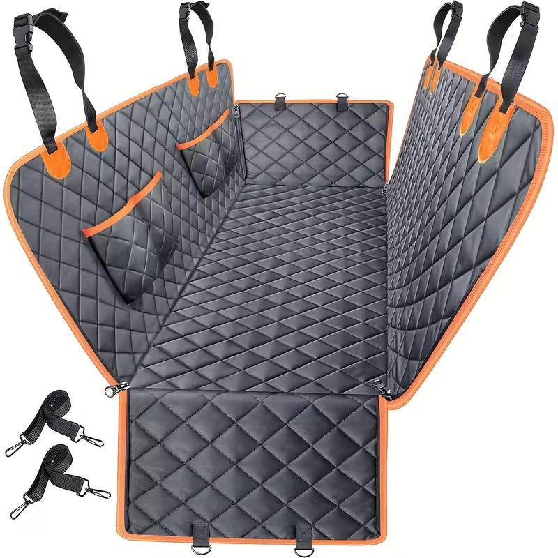 Dog Car Seat Cover Pet Hammock for Back Seat, Waterproof Scratch-Proof Nonslip Dog Seat Cover with 4 Side Pockets