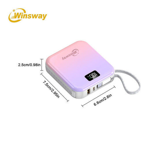 10000mAh Winsway Power Bank with 22.5W Label, Built-In USB-A and USB-C Cables and Gradient Colors