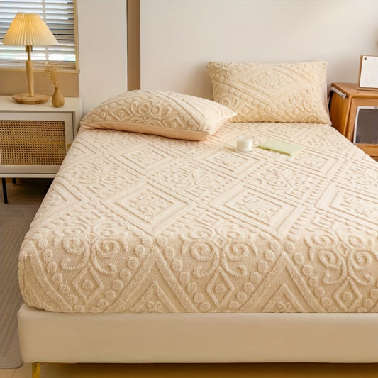 Embossed Plush Fitted Sheet with Four Colors and Twin, Full, Queen or King Size Options for Cooler Seasons