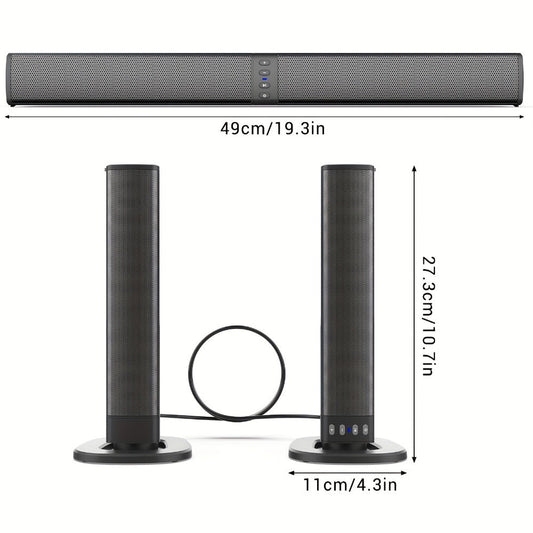 2-in-1 Detachable Wireless Soundbar for Smart TV, Surround Sound Bar with Bluetooth, RCA & AUX, Volume Control