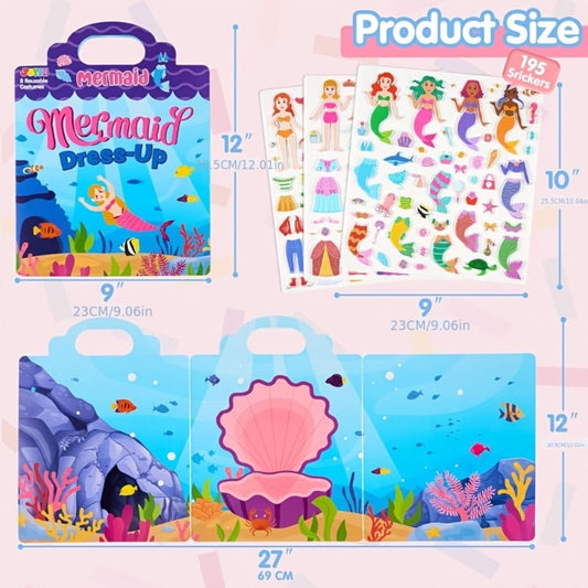 Reusable Sticker Books for Toddlers Girls 3 Pack, 3D Foam Sticker Activity Books Mermaid Princess Fashion Themes