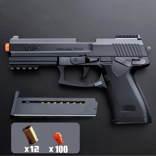 USP Clip Toy Gun Pistol with Continuous Shooting, 100 Bullets & 2 Magazines Rapid Fire Foam Blaster for Kids Boys Girls Ages 6+