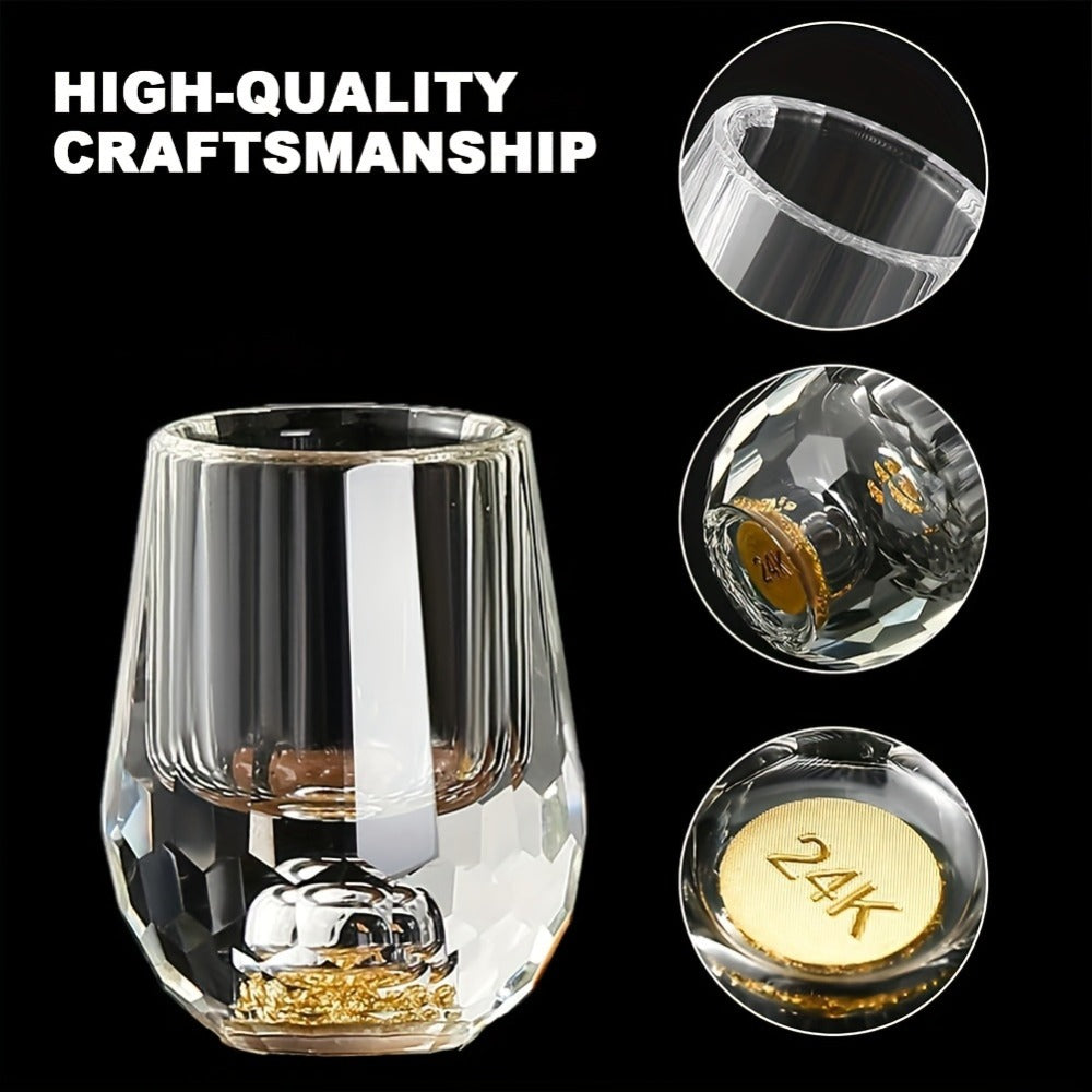 24K Gold Plated Crystal Wine Set – 1 Decanter & 6 Cups with Leakproof Crystal Glasses – Elegant Black Gift Box – Luxury Home Bar