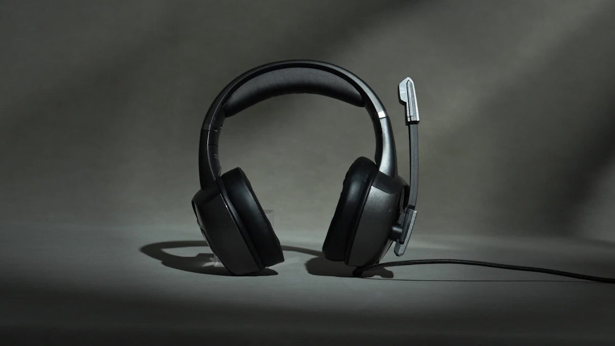 Black Wired Gaming Headset with Boom Microphone, RGB-Style Earcup Lighting and Inline Cable Controls