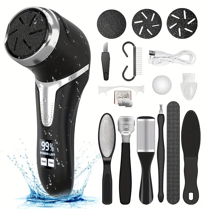 Electric Foot Callus Remover with 10pcs Pedicure Set, IPX7 Rechargeable Foot Grinder for Home and Salon Manicures