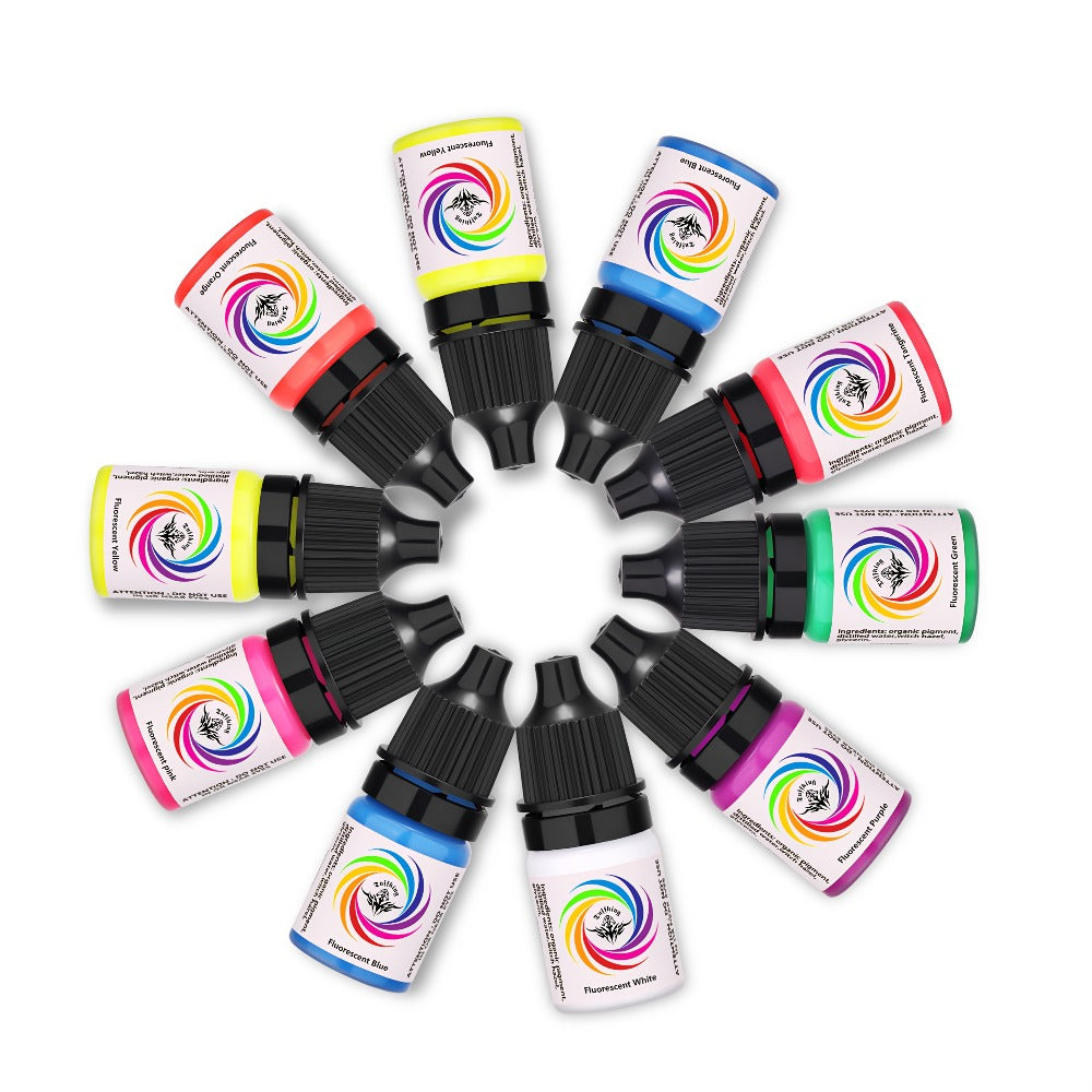 Tattoo Ink 8-Color UV Fluorescent Bottle Set with Violet and Neon Shades Across the with Item-Specific Color, Capacity and Bottle