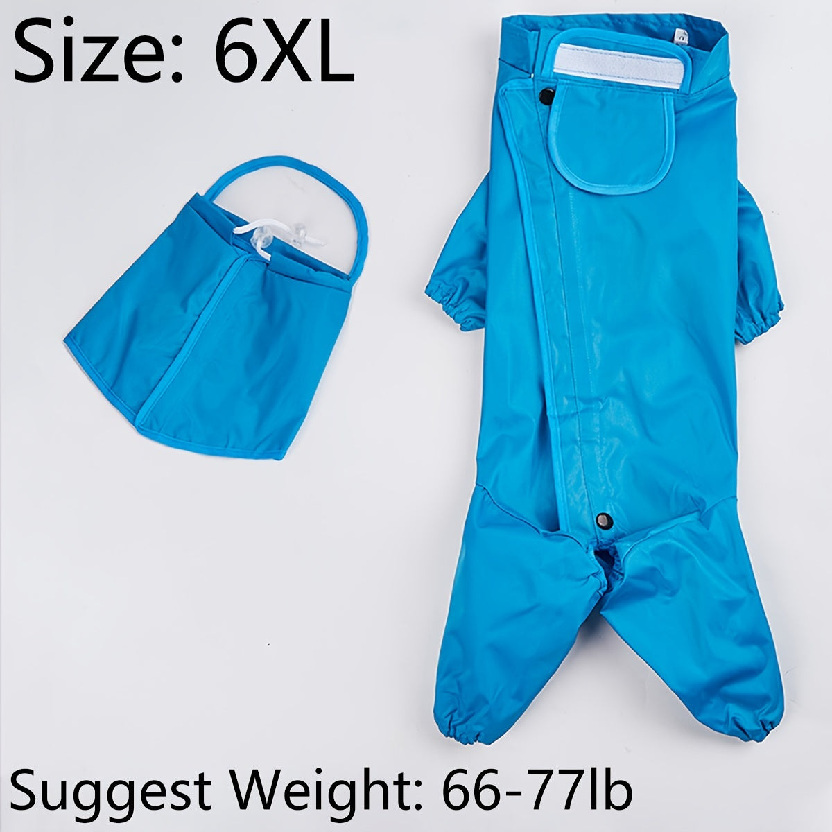 Dog Raincoat Full Body Waterproof – Blue Polyester Rain Jacket with Hood & Footies for Small Medium Large Dogs, Easy Hook-and-Loop Closure