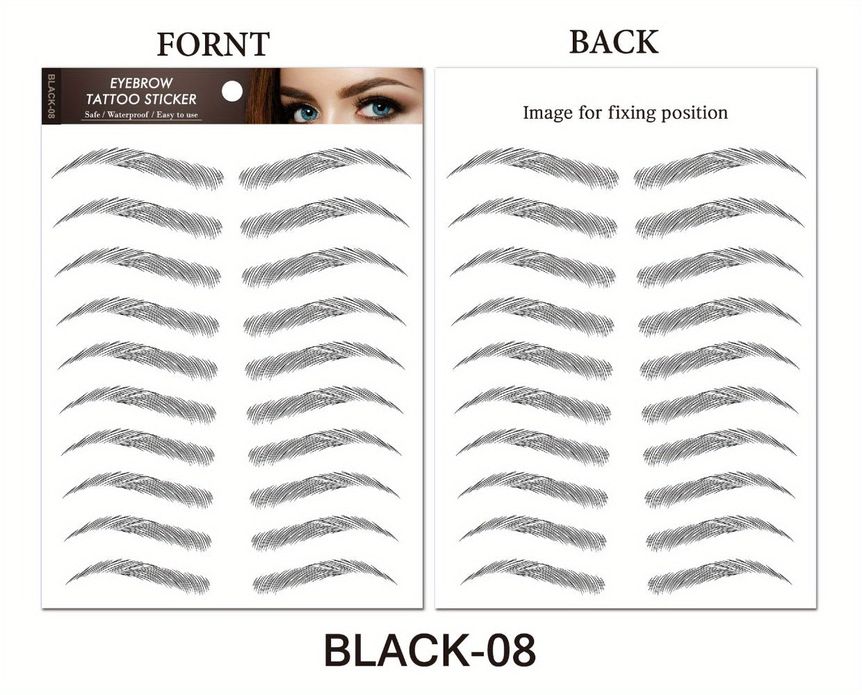 6D Eyebrow Tattoo Stickers Waterproof 8 Pcs for Women Girls, for Temporary Body Art, Festivals and Costumes