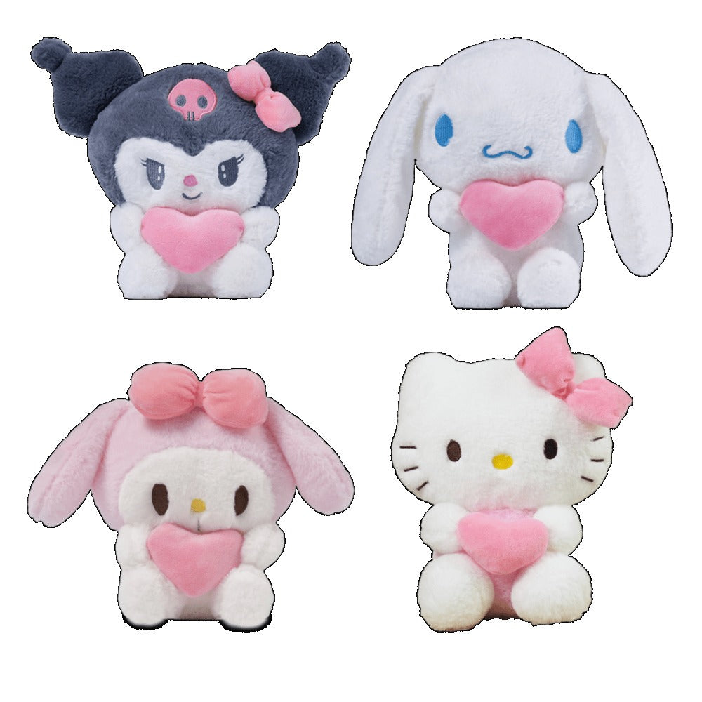 Hello Kitty Kuromi Plush Set 5pcs, Official Licensed Sanrio Stuffed Animals Holding Hearts
