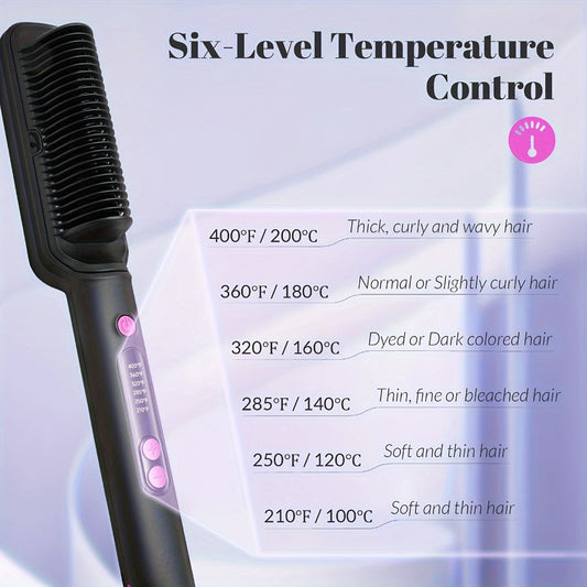 6-Setting Ionic Hair Straightener Brush with Fast Heat-Up & Anti-Scald Protection, for Home, Travel and Salon Hair Styling