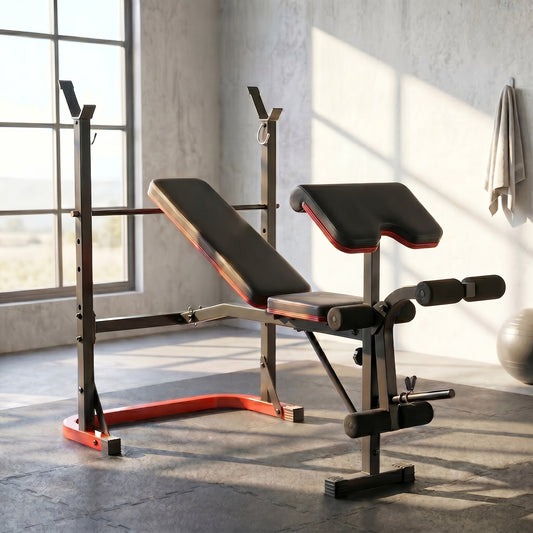 Adjustable Weight Bench Set – Foldable Home Gym Workout Bench with Squat Rack, Leg Developer & Preacher Curl Pad | 3-Second Fast Fold