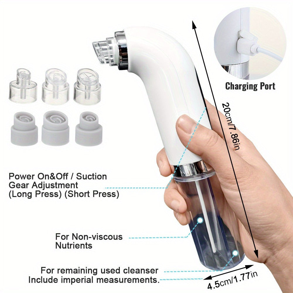 Pore Vacuum Blackhead Remover 6 Accessories 3-Speed Adjustable Suction USB Rechargeable for Bath Time, Home Spa and Personal Care