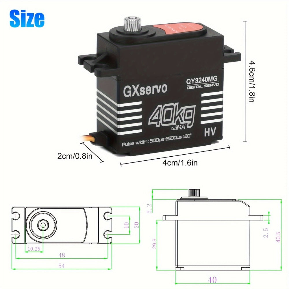 High Torque Digital Servo 180° Metal Gear, 25T Servo Arm for 1/8 1/10 RC Cars Trucks Crawlers & Robots