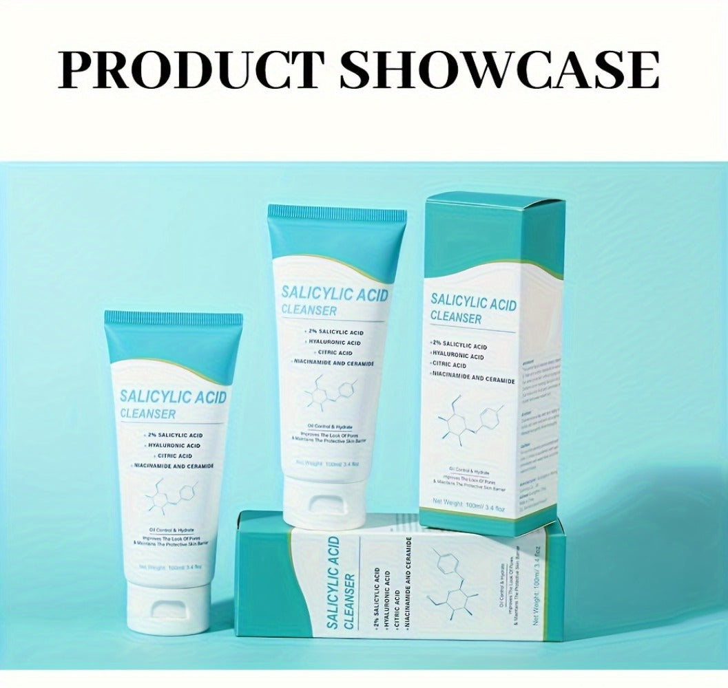 Salicylic Acid Facial Cleanser Gel, Deep Cleansing & with Hyaluronic Acid, Non-Comedogenic, Paraben-Free