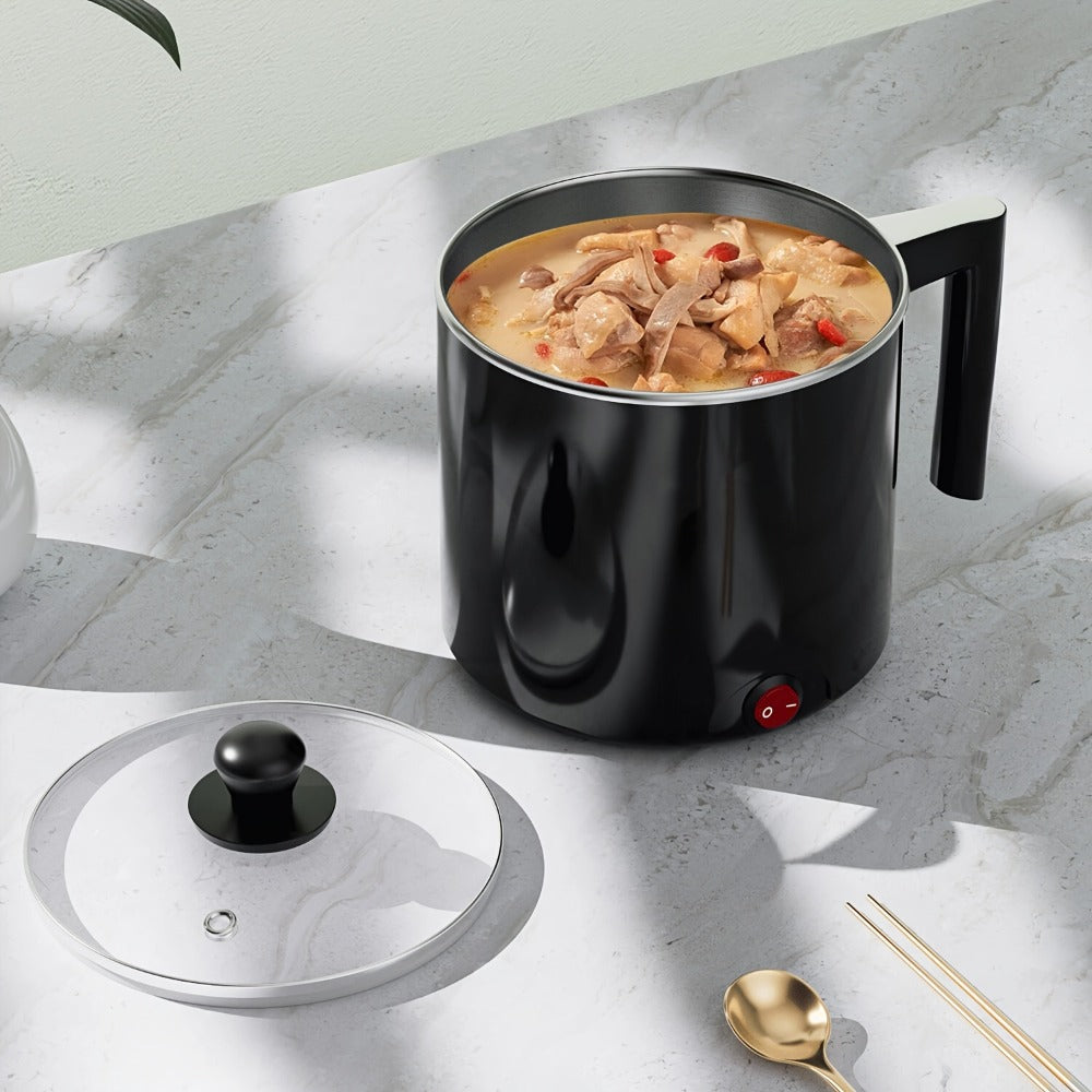 Electric Hot Pot 1.5L Non-Stick Saucepan, Portable Mini Electric Cooker for Noodles, Pasta, Eggs