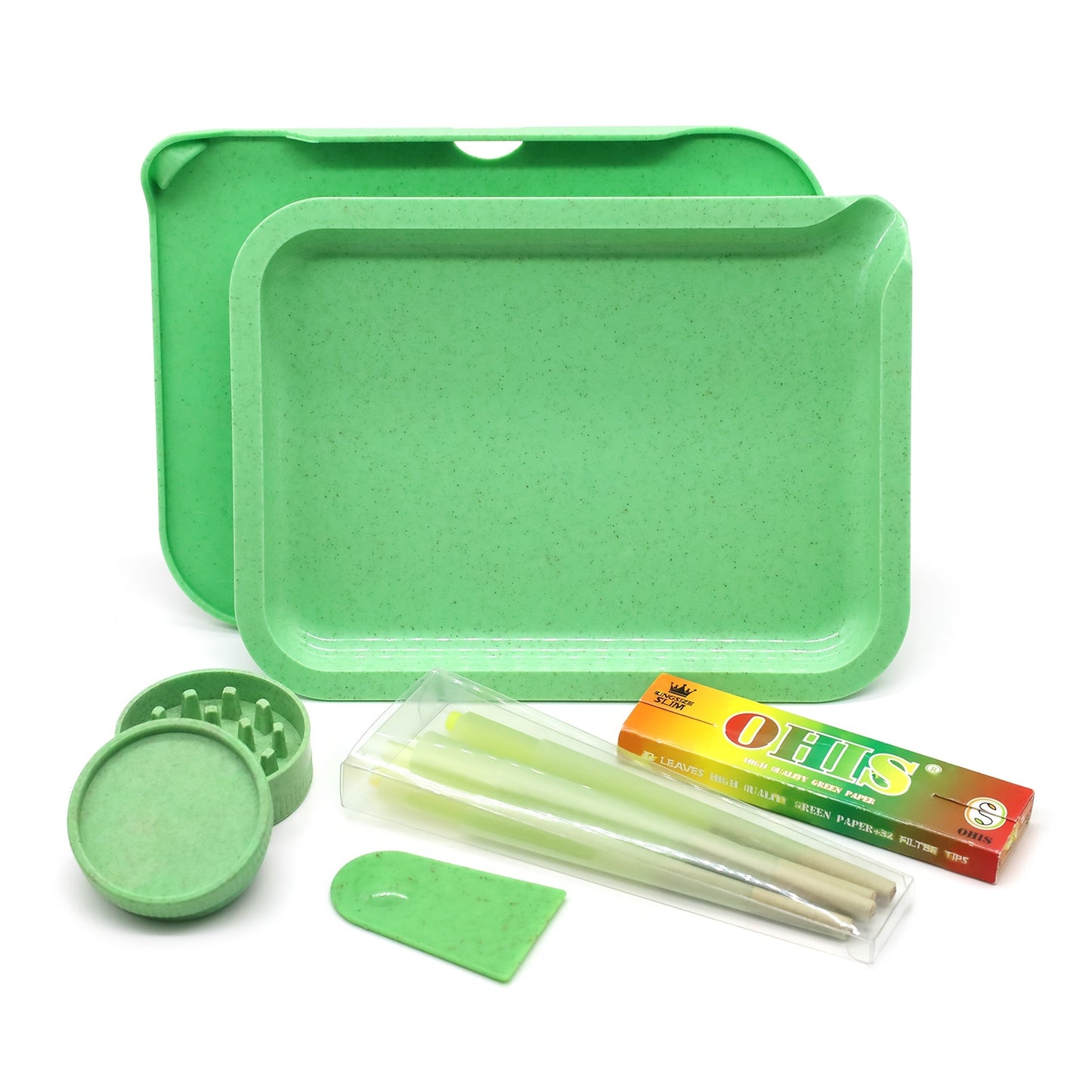 Smoking Set with Double-Layer Grinder, Rolling Paper, 8 Pre-Rolled Cones & Rolling Tray - Complete Starter Kit