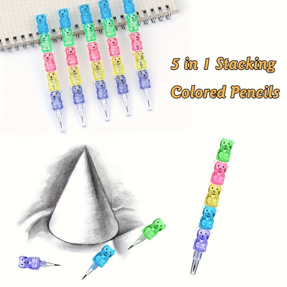 Bear Stackable Pencils 5-in-1 HB 59pcs No Sharpening Needed for Parties, Celebrations and Guest Favors