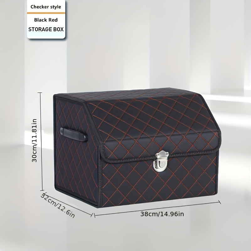 Car Trunk Organizer, Foldable PU Leather Lidded Box in Two Sizes with Lock-Style Closure and Three Color Options