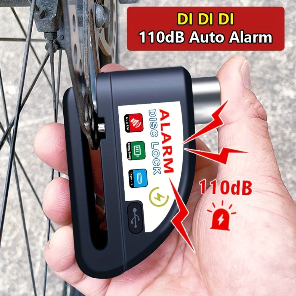 Motorcycle Disc Brake Lock with 120dB Alarm & USB Rechargeable 500mAh Battery, Anti-Theft Security Lock for Motorcycles Bicycles Dirt Bikes