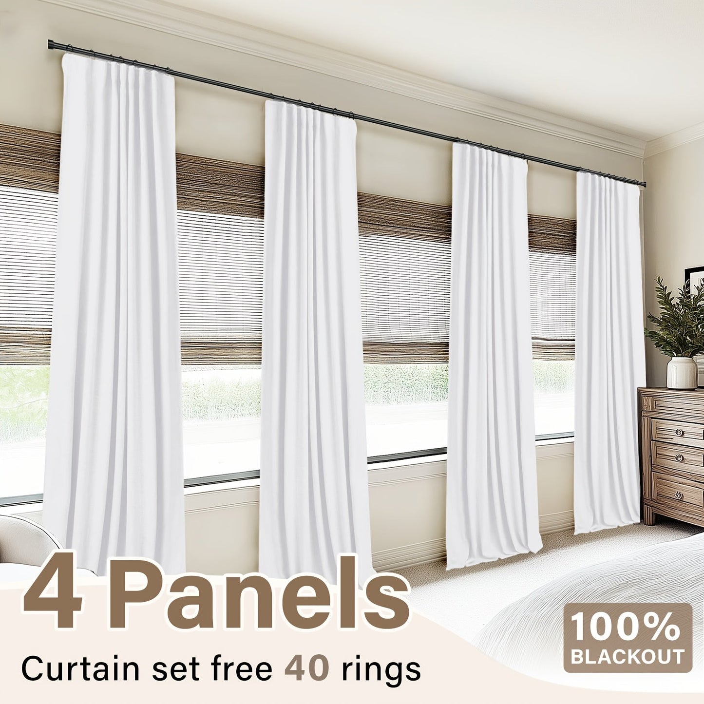 100% Blackout Curtains 4 Panels Faux Linen Textured Thermal Insulated Drapes – Room Darkening Window Curtains for Living Room Bedroom